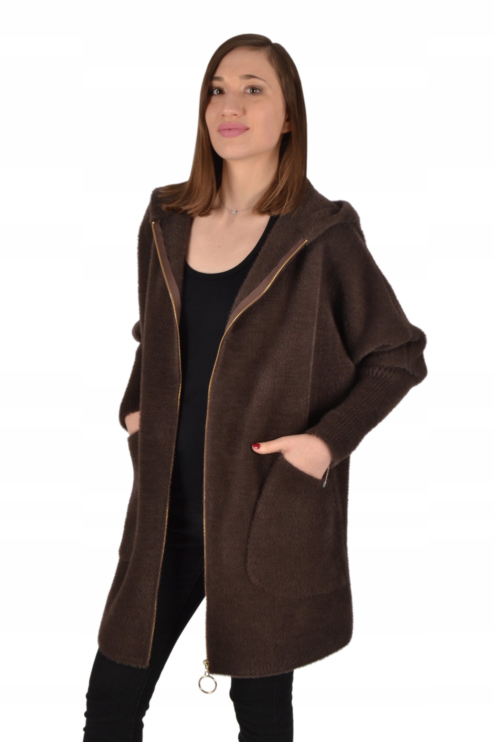 

Płaszcz damski 3/4 kurtka alpaka kaptur oversize