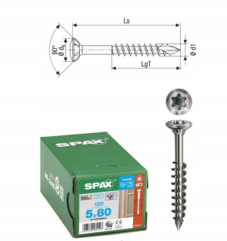 Šroub do fasádní desky spax 5 x 80 Li A2 Tx cut 100 ks