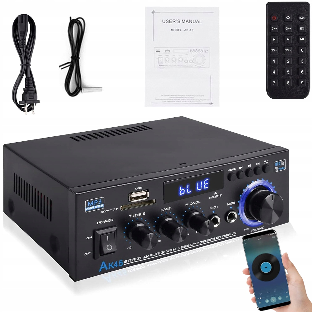 Bluetooth Audio Zesilovač, Rádio, Stereo Přehrávač, Výkonný Usb Sd Přehrávač