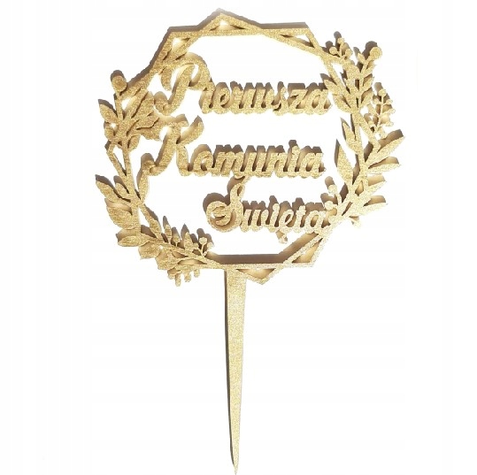 

Pierwsza Komunia Święta w wianku Topper Złoty