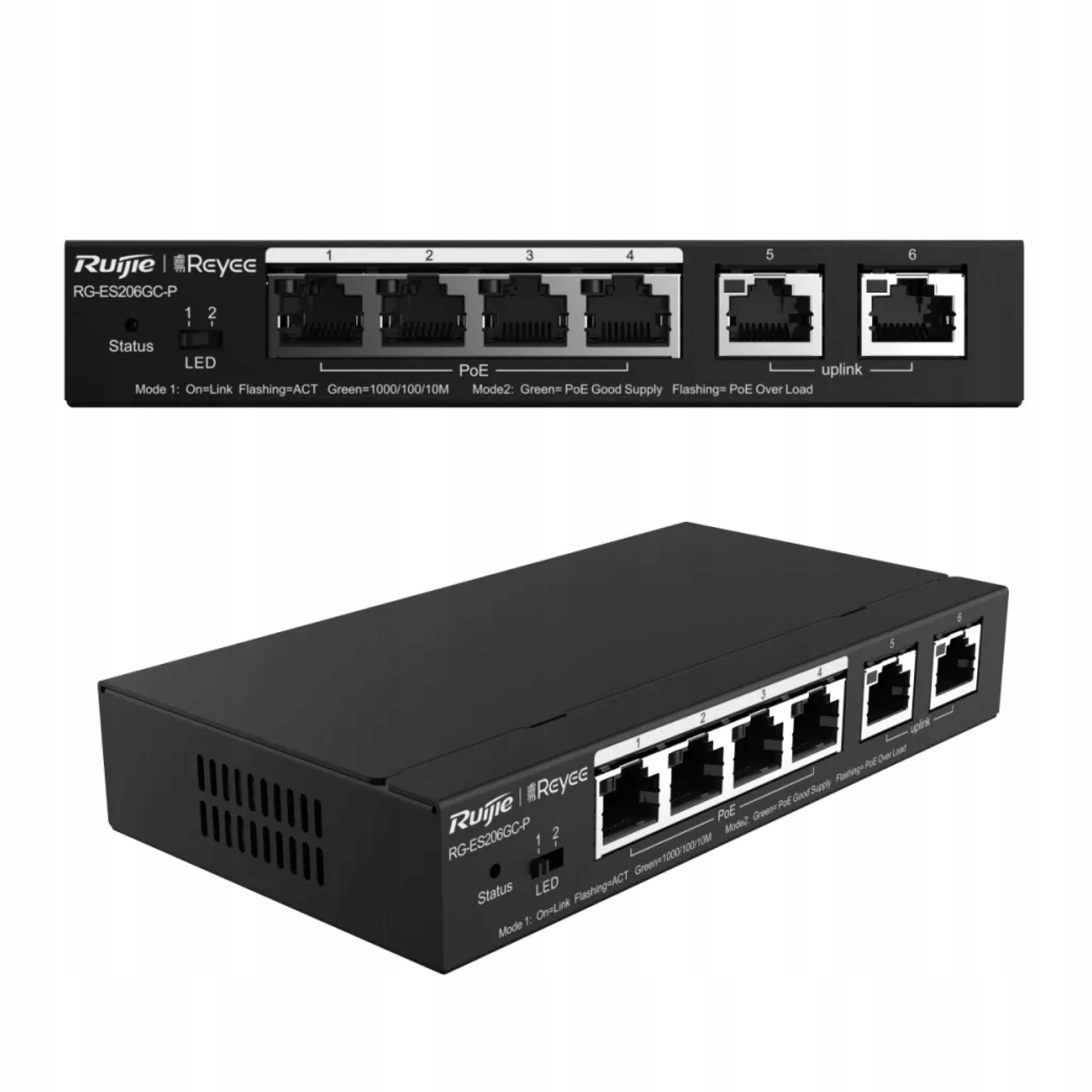 Switch Reyee RG-ES206GC-P, 6-PORTOVÝ, Desktop, Poe