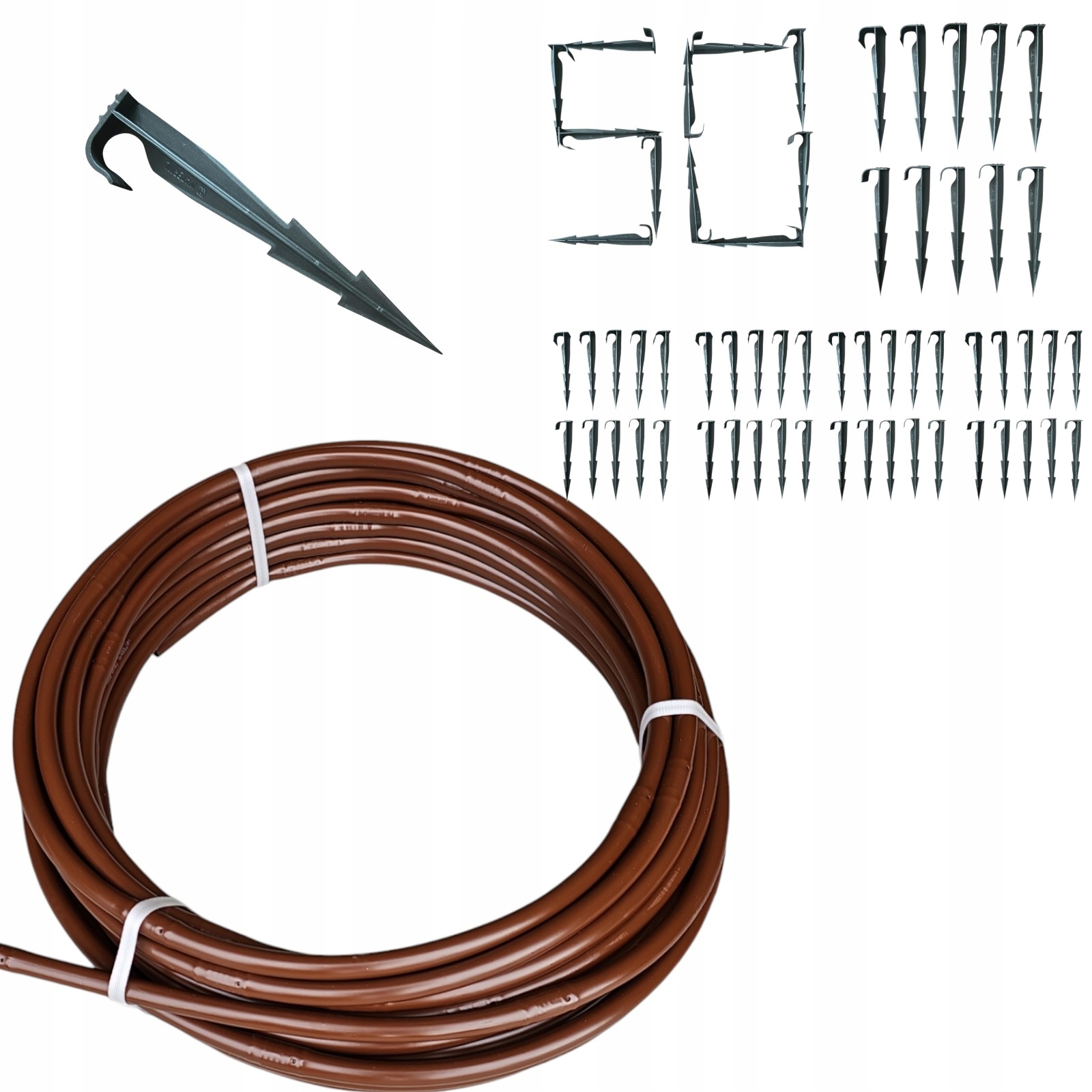 Linia Kroplująca z kompensacją ciśnienia 16/33 50m i Szpilki mocujące 50szt