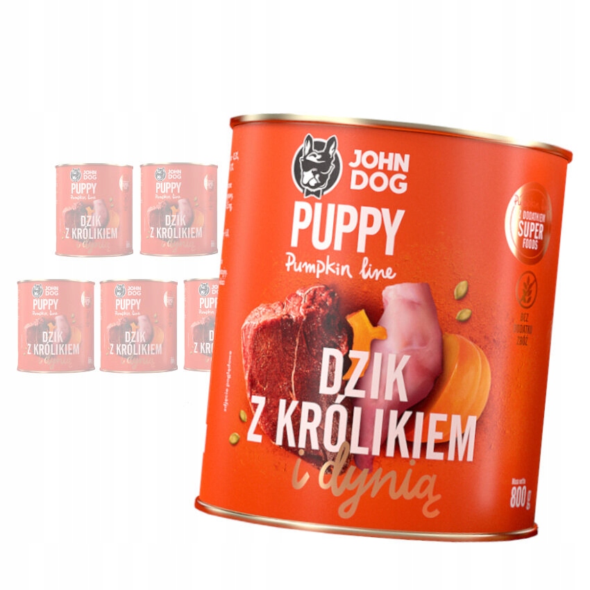 John Dog Puppy Divoký Králík Dýně Krmivo Psa 6x800g