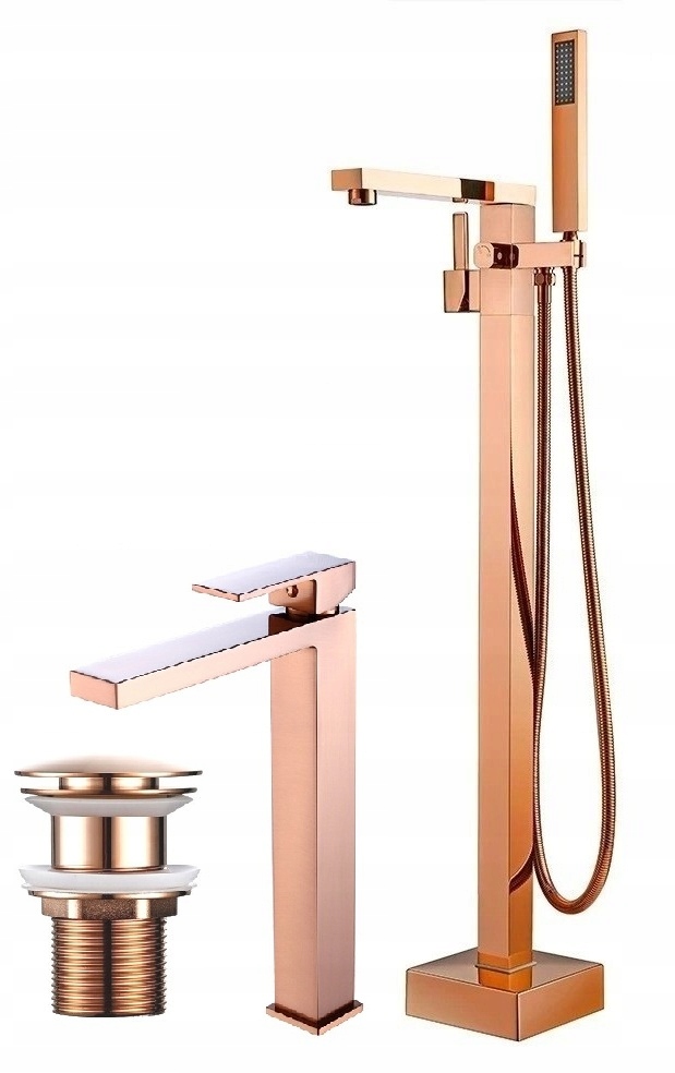 Voľne stojaca vaňová batéria Qvadro Medená Umývadlová Premium Sada