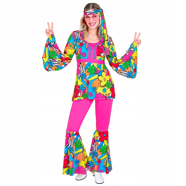 Kostým Groovy Růžové Květy 70. Léta Hippie Xs