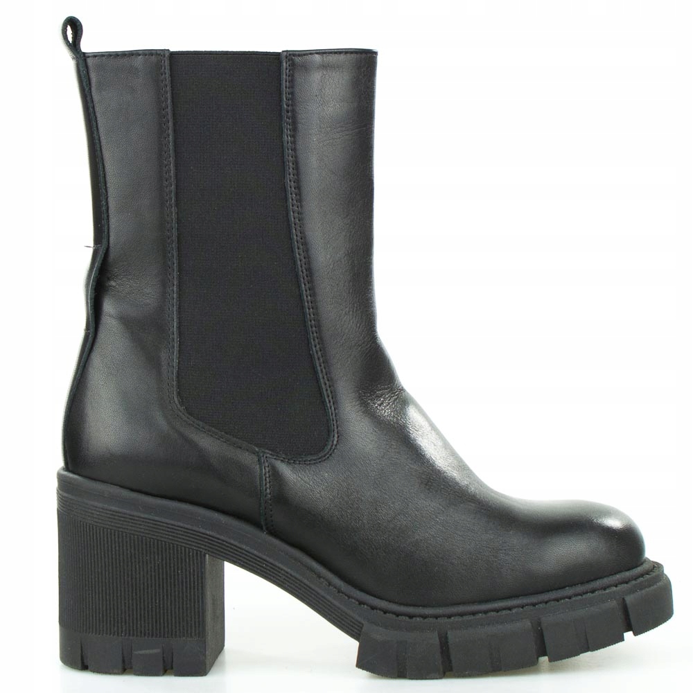 Černé Lícové Kotníkové Boty Teplé Na Bloku Kůže 39