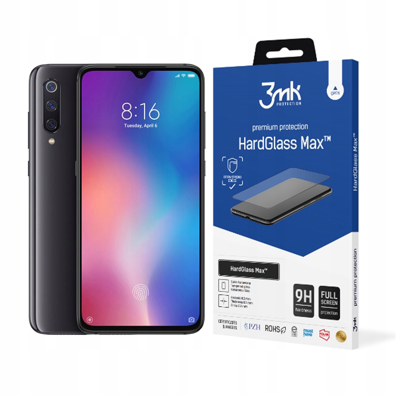 

3MK Szkło HardGlass Max do Xiaomi Mi 9 Se czarny