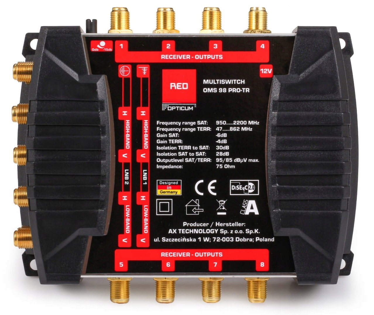 MultiSwitch 9/ 8 Wyjść Opticum +2x Quattro +30x F Model OMS 9/8P