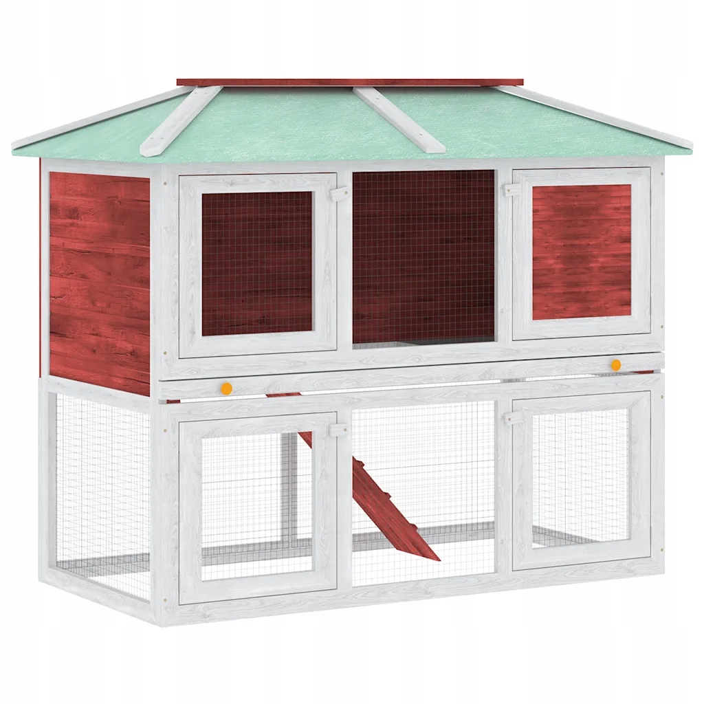 Levně Králíkárna dvoupatrová červená dřevo