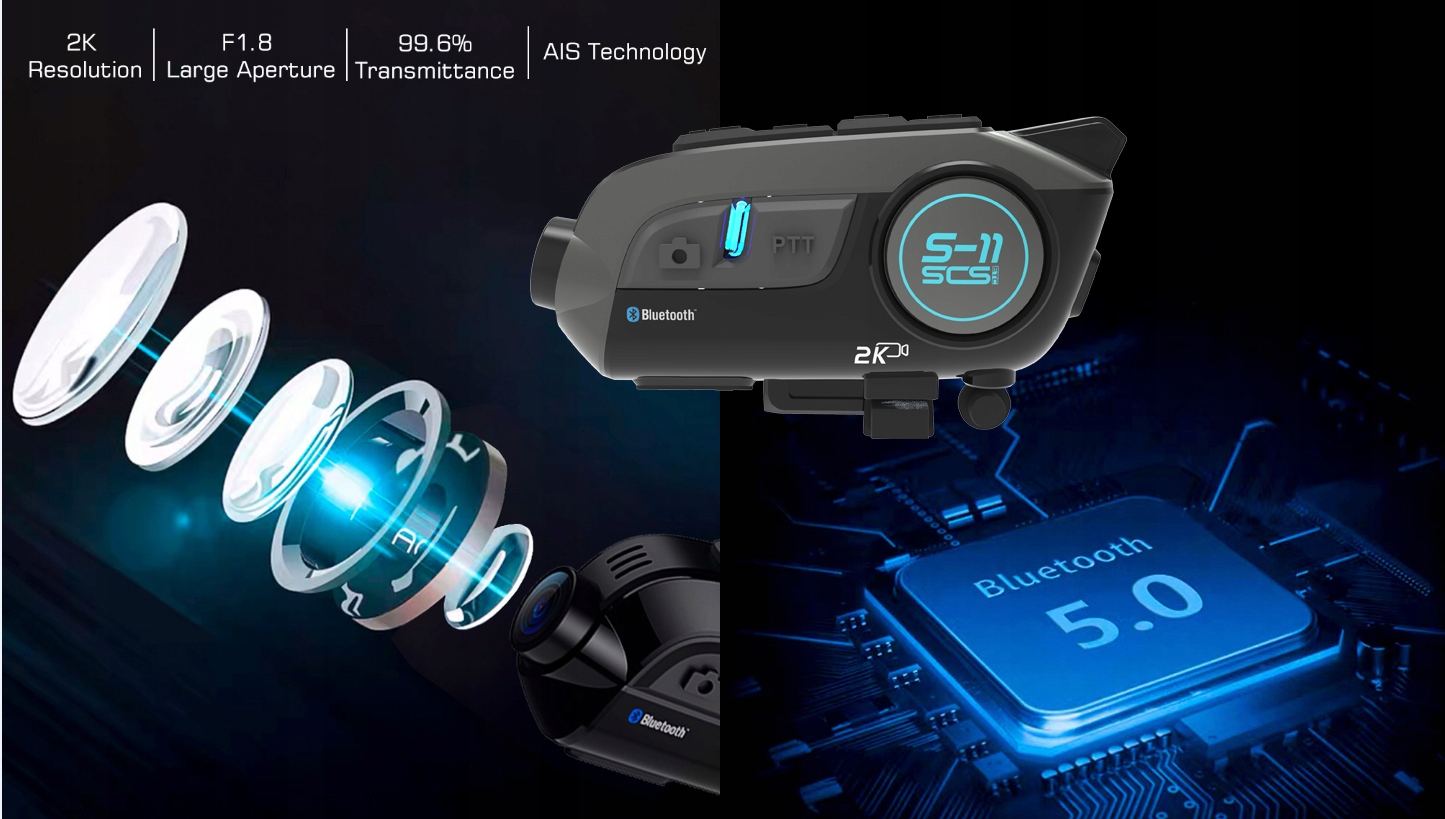 INTERKOM MOTOCYKLOWY KAMERA 2K IMX335 SONY WIFI BT Maximum Stand by Time 360 h