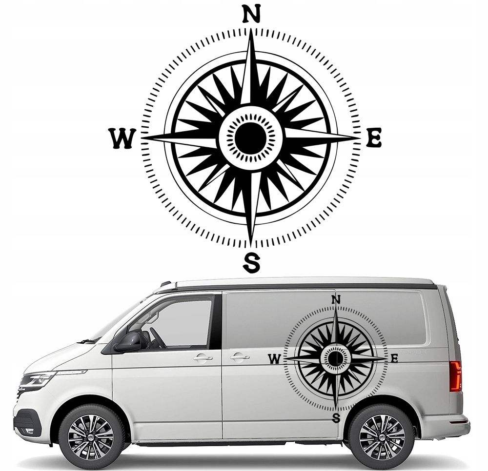 Nalepka Grafika na karavan auto Kompas Růže Větrů Směry Světa 90x91