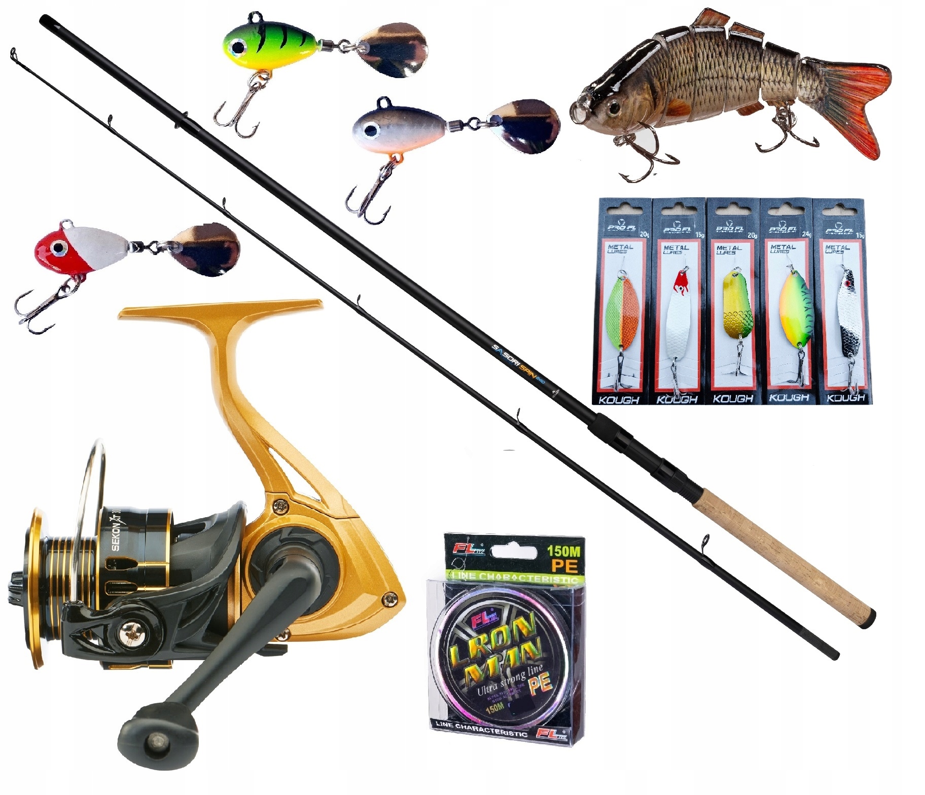 Zestaw Spinningowy Wędka Mikado na Szczupaka Kołowrotek Plecionka Wobler