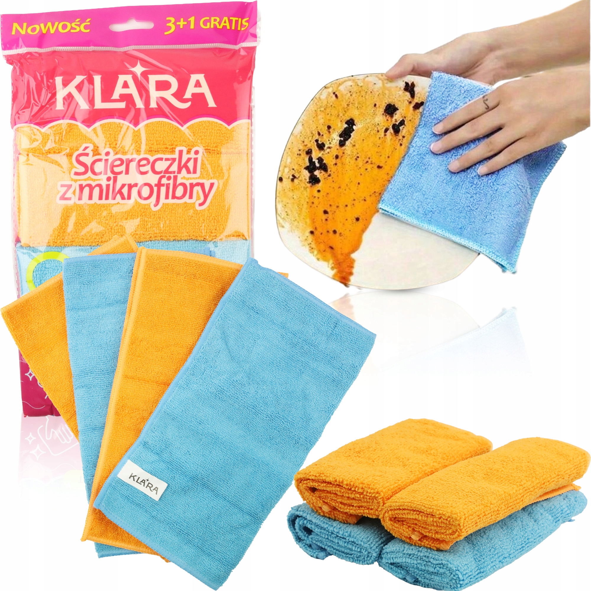 Ściereczki Klara 4SZT Uniwersalne Mikrofibra Kuchnia Łazienka Bez Smug