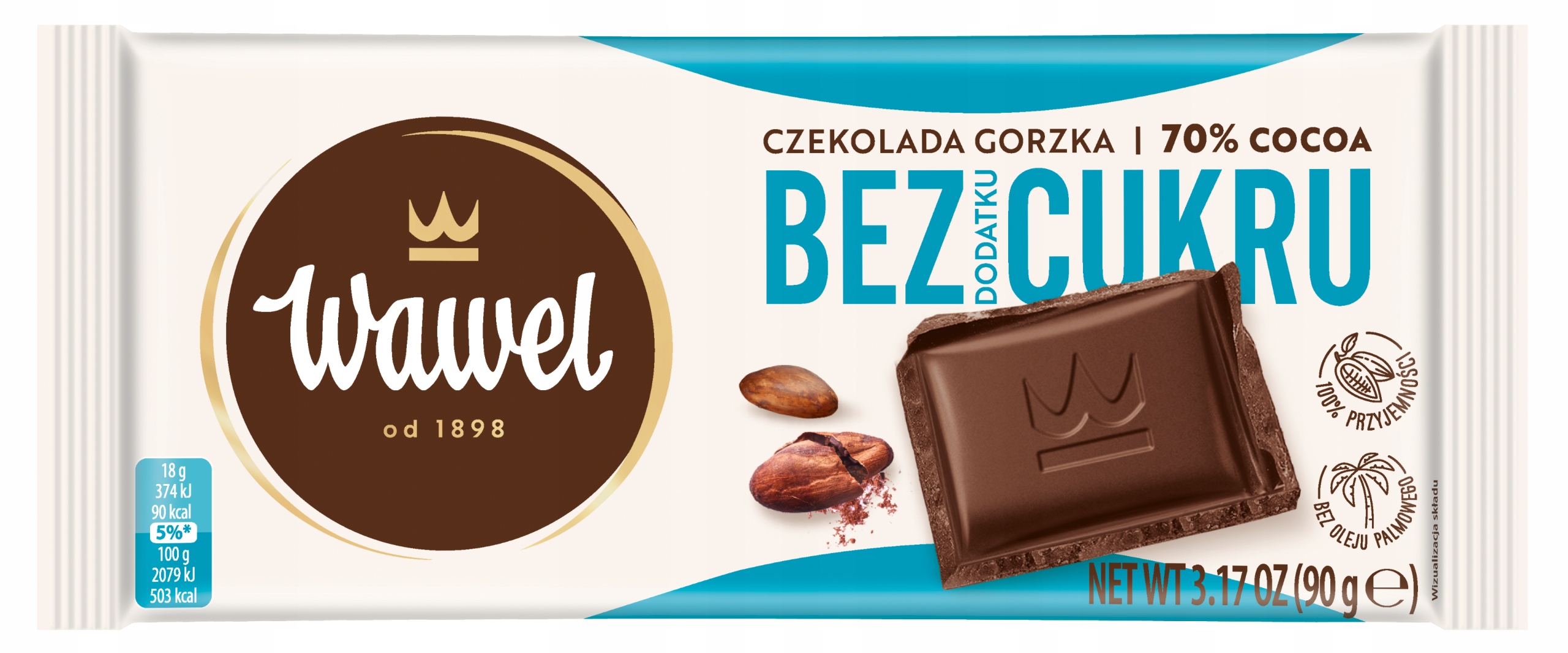 Czekolada Gorzka 70% bez dodatku cukru 90g Wawel