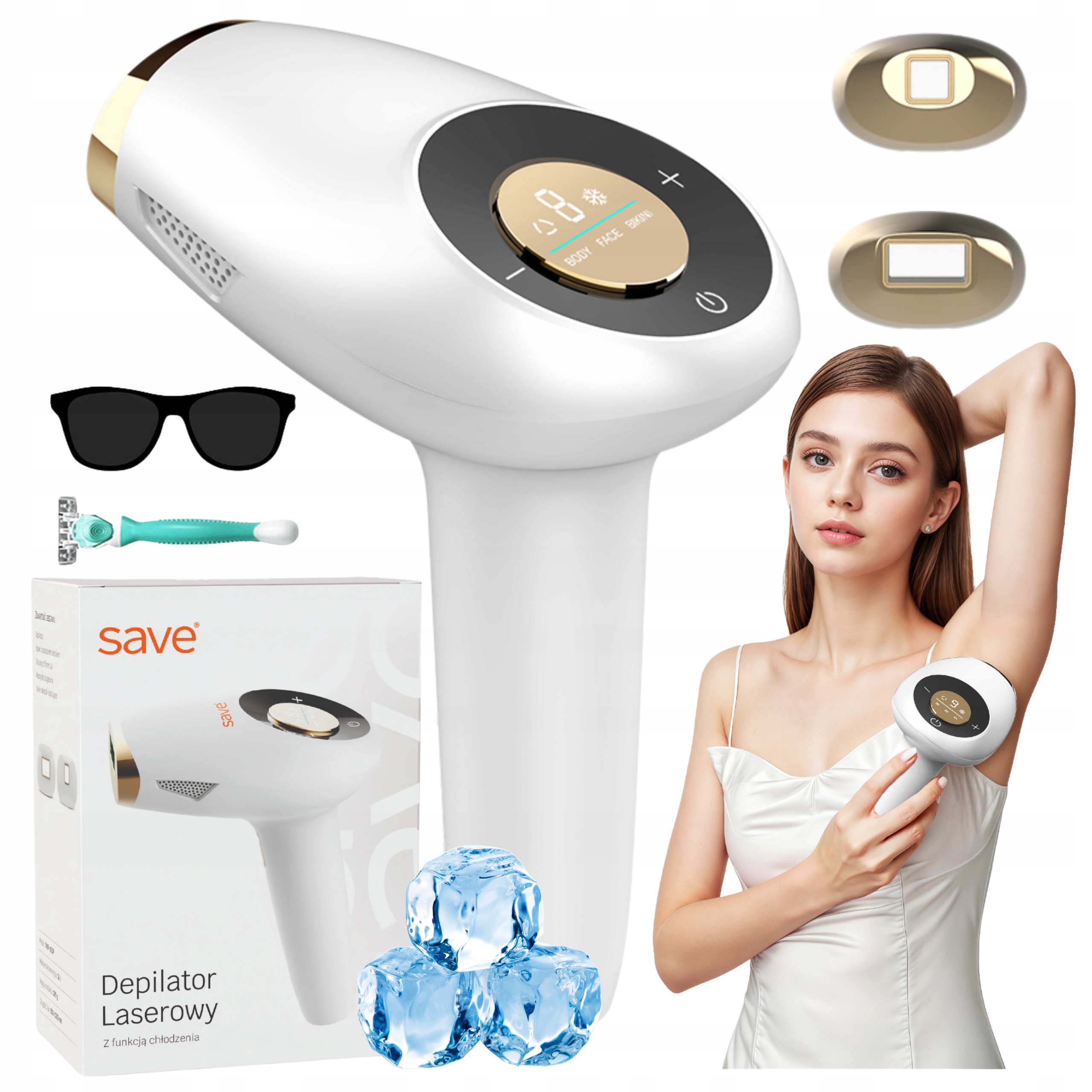 Depilator Laserowy Ipl Bezbolesny Do Ciała Bikini Twarzy Chłodzący Nasadki