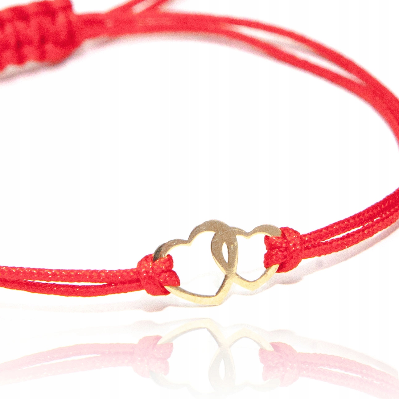 Bransoletka złota na sznurku serce serca złoto 585 na szczęście czerwona