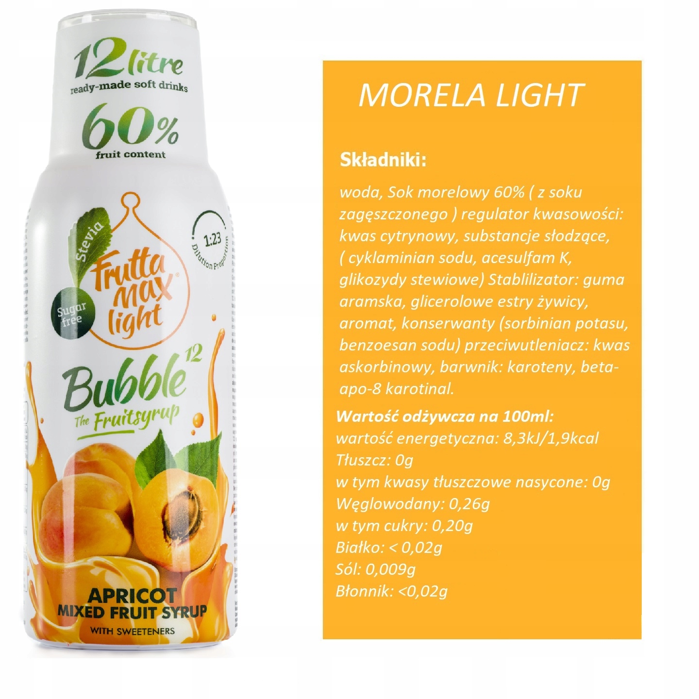 Koncentrat do soda stream syrop FruttaMax Morela light 500 ml Kod producenta 5998571760162