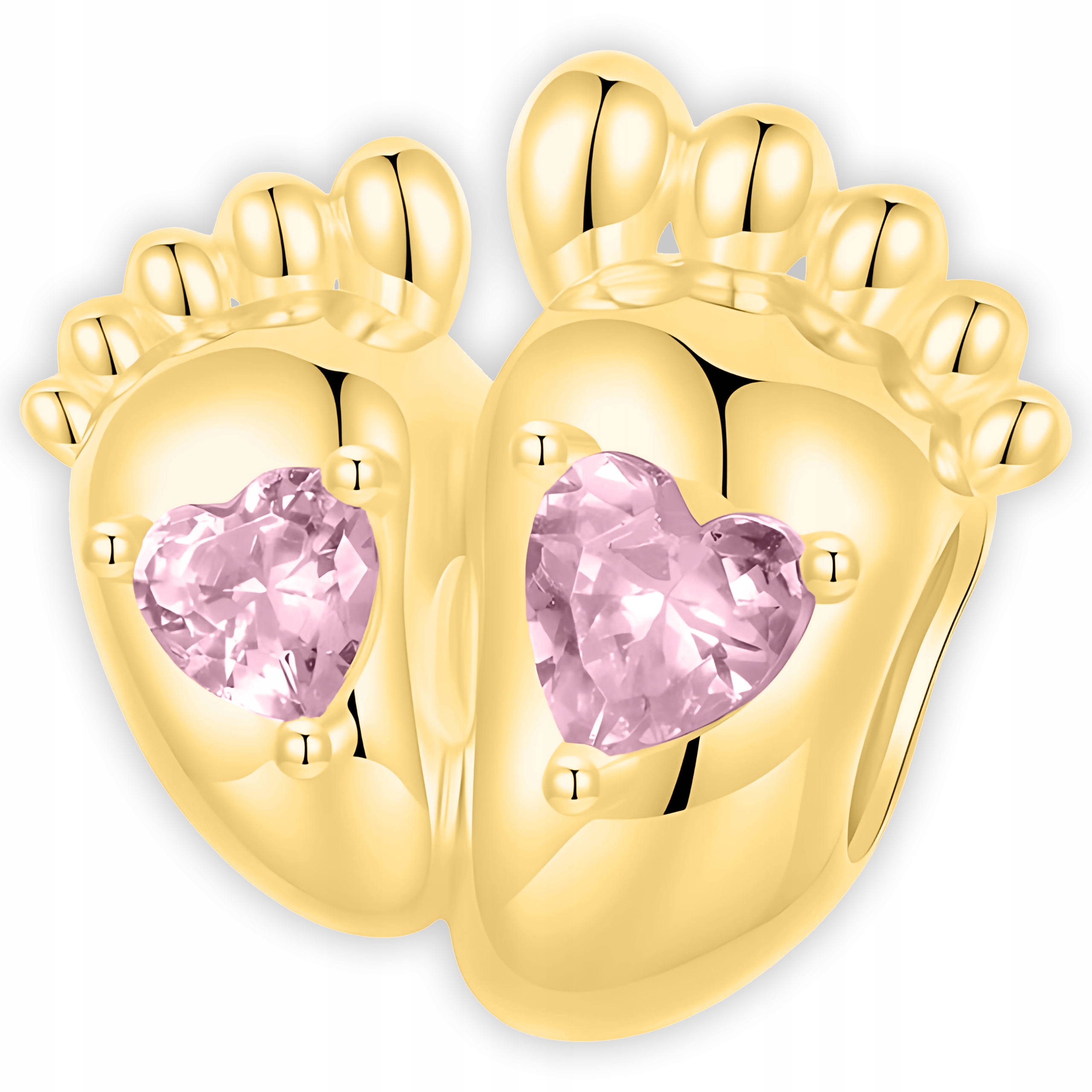 Zlaté přívěsky na nohy dítěte Růžové srdce Nohy Zirkony Stříbro 925