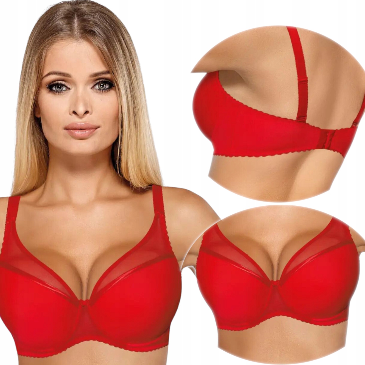 Hladká Push-Up podprsenka Neviditelná pod oblečením Polský 90E Červená