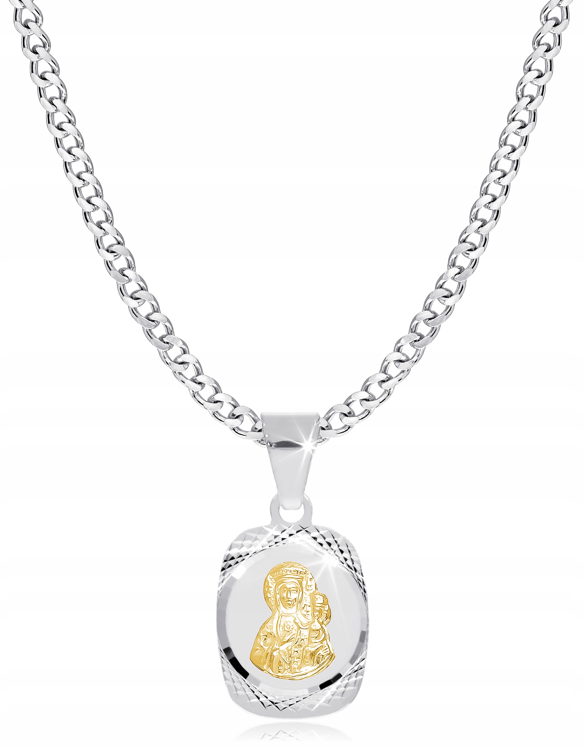 ŁAŃCUSZEK SREBRNY MEDALIK KOMUNIJNY MATKA BOSKA DO KOMUNII NA CHRZEST Materiał Srebro