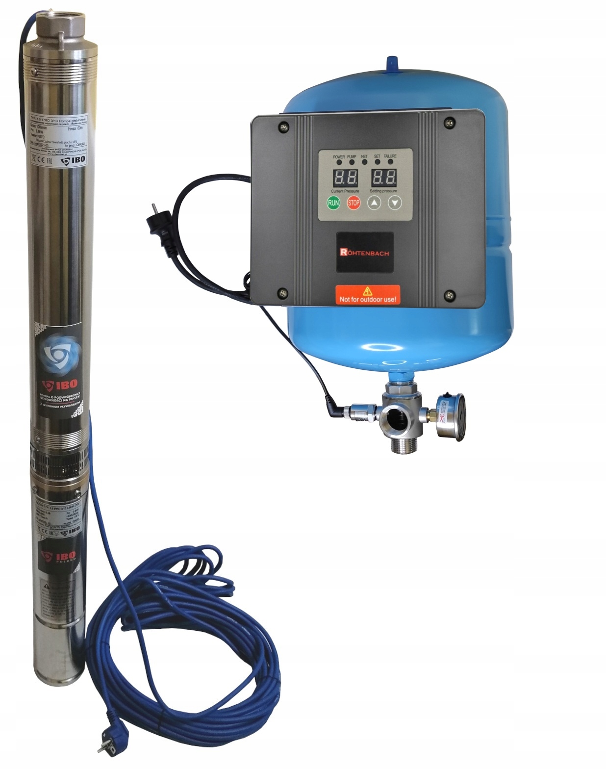 Zestaw Pompa głębinowa falownik 3,5" Ipro 3/19 Ibo Rhf zbiornik 24L Sptb