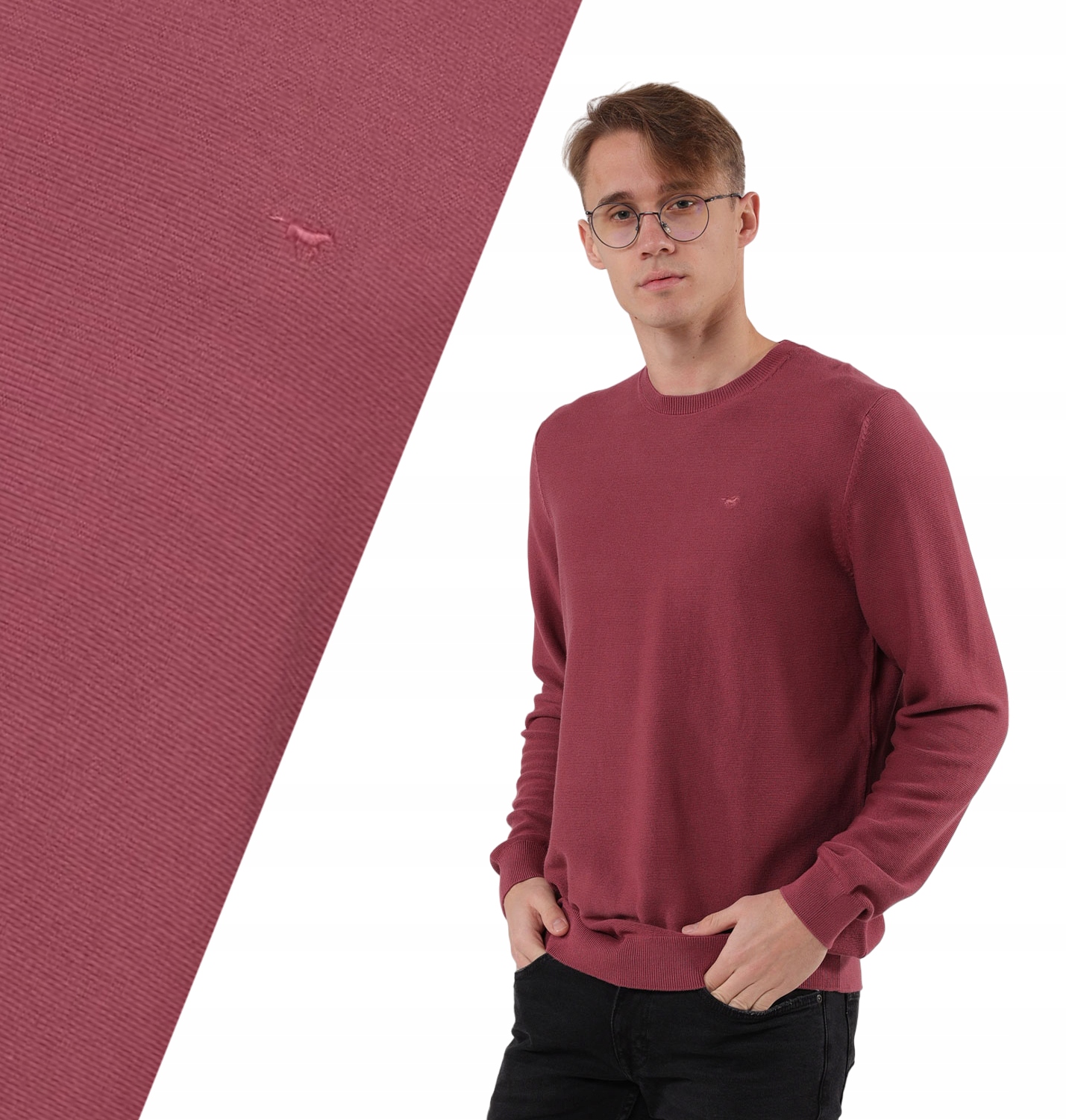 Pánský svetr přes hlavu švestka bavlna Mustang Emil C Basic vel. L