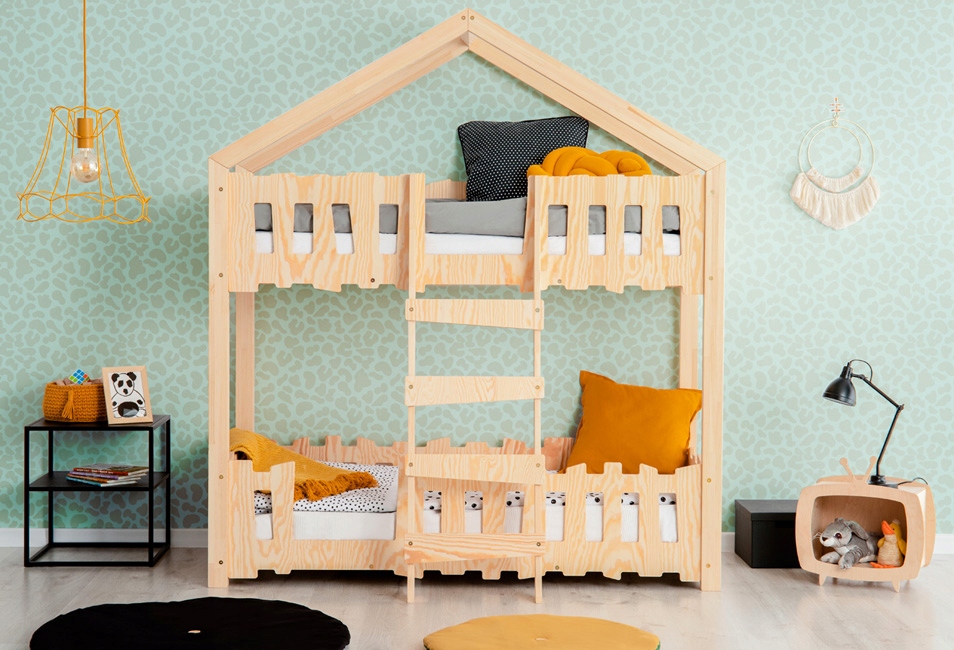 ŁÓŻKO PIĘTROWE DOMEK Z BARIERKAMI == DREWNIANE Typ łóżko piętrowe