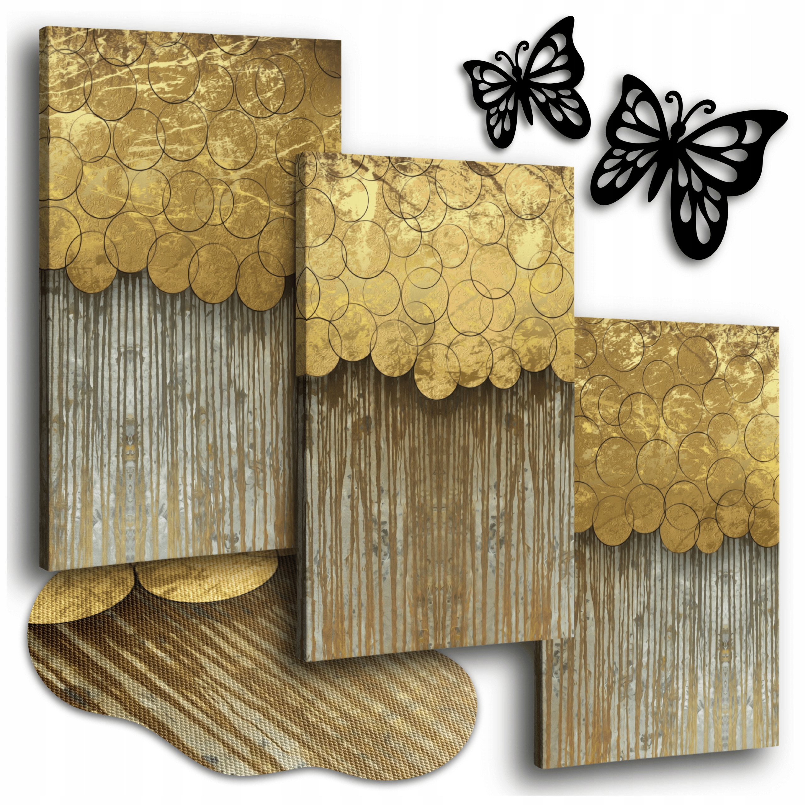 Obraz Na Plátně Zlatý 120x50 cm Obrazy Do Obývacího Pokoje Na Zeď Triptych Set