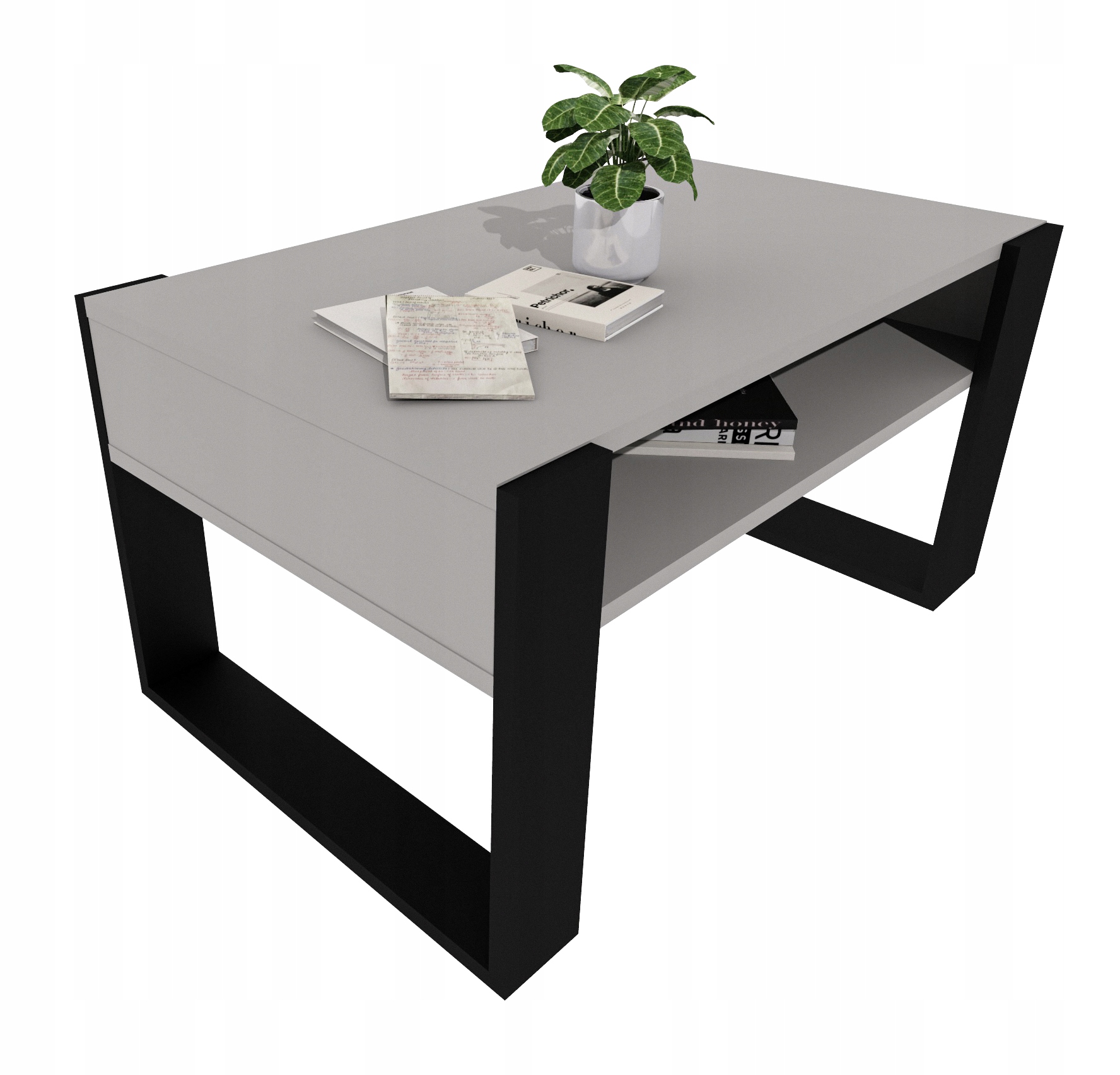 Kávový stolek Karo 92 cm s policí Šedá/Černá loft 92x53,6x45