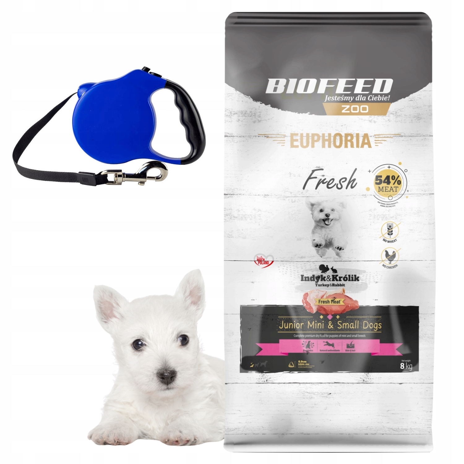 Levně Euphoria Krmivo pro psa štěněte Xs/s bezobilné Krůta Králík 8 kg Vodítko