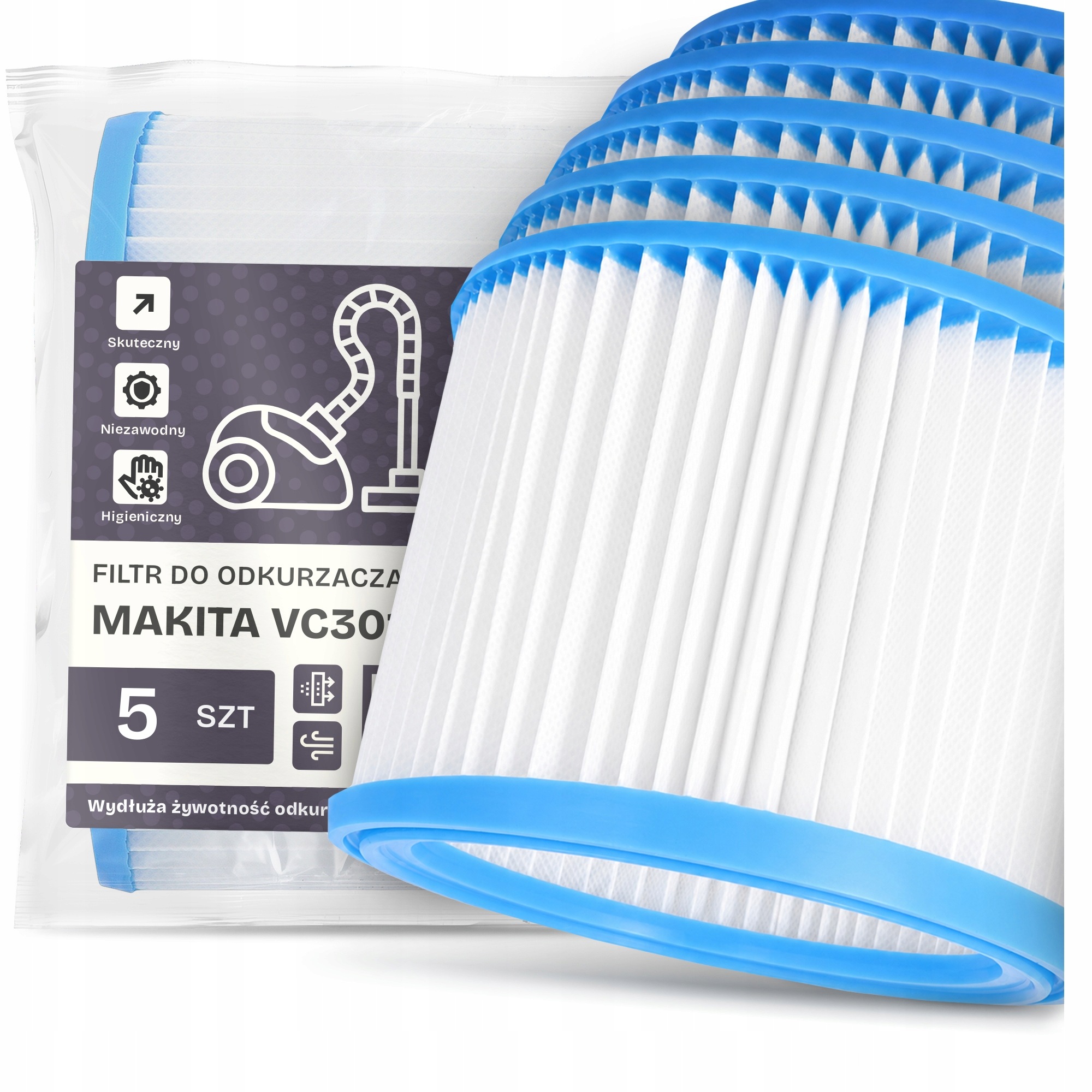 5 x Filter Vzduchu Do Vysávača Makita VC3012L Výkonný Filtry