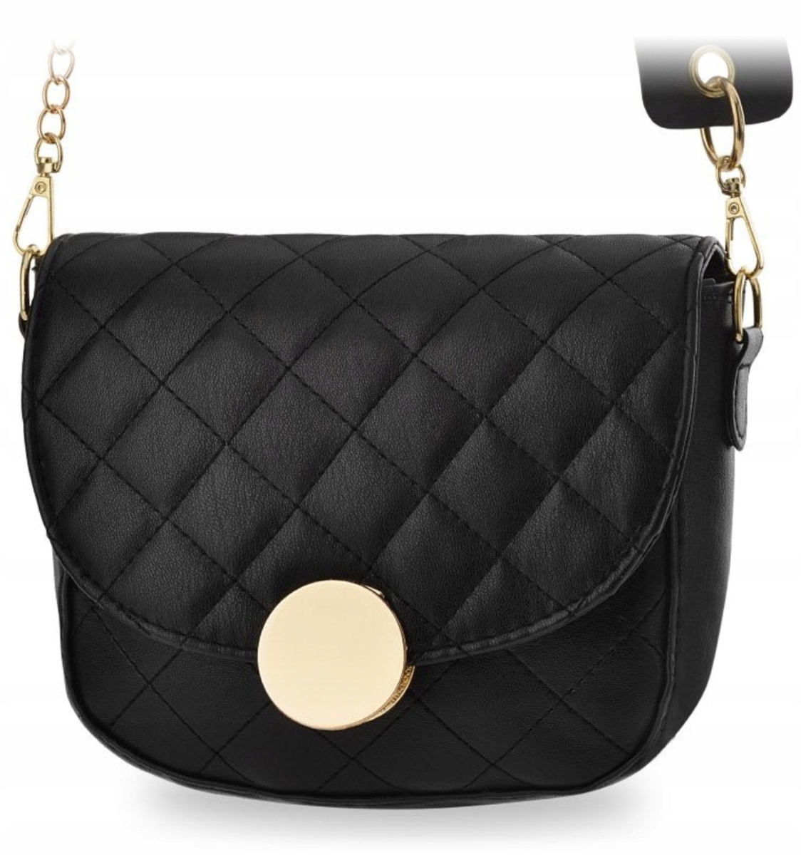 Mała TOREBKA Listonoszka PIKOWANA Chanelka CZARNA Damska NA RAMIĘ Łańcuszek