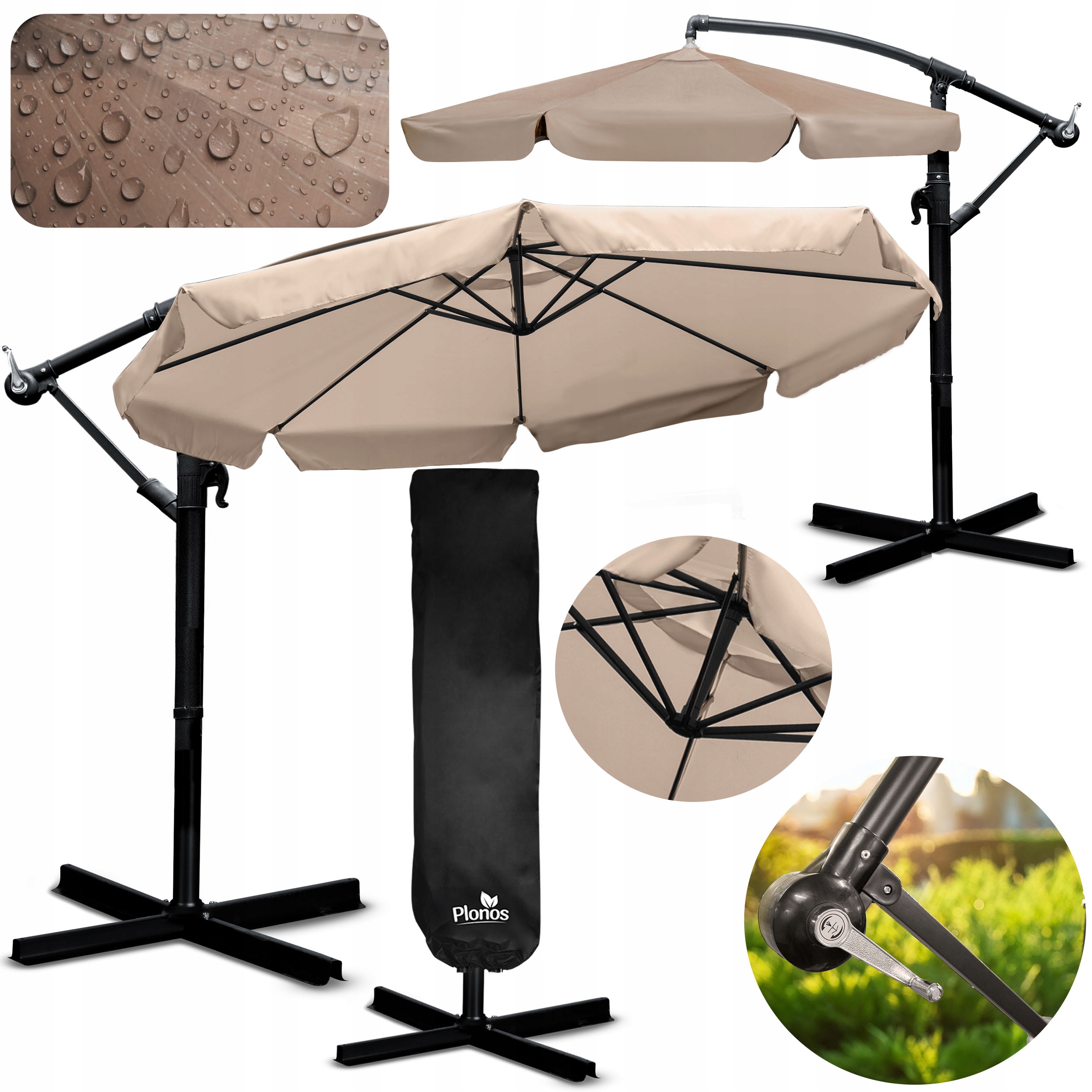 Parasol ogrodowy duży składany z wysięgnikiem pokrowiec 8 segmentów Ø 350cm