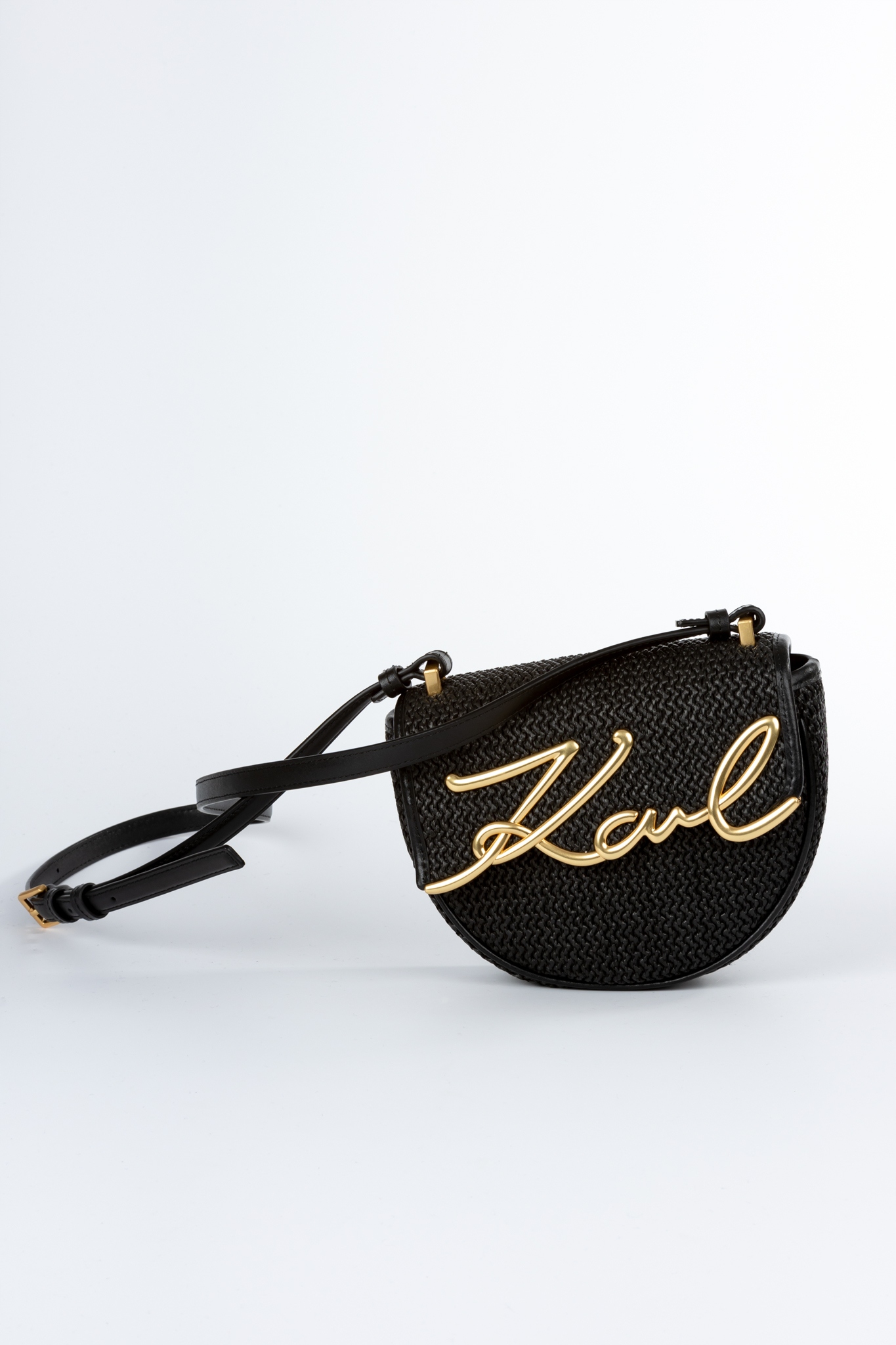 Pleciona Mini Torebka Karl Lagerfeld OneSize Czerń Materiał dominujący poliester