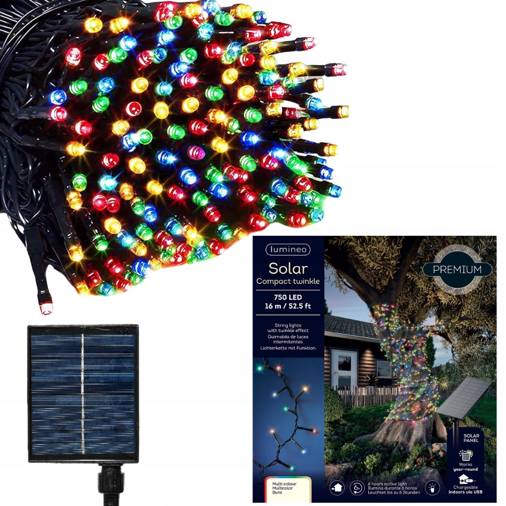 Vianočné osvetlenie na stromček Vonkajšie solárne 750 Led do záhrady farebné 16m