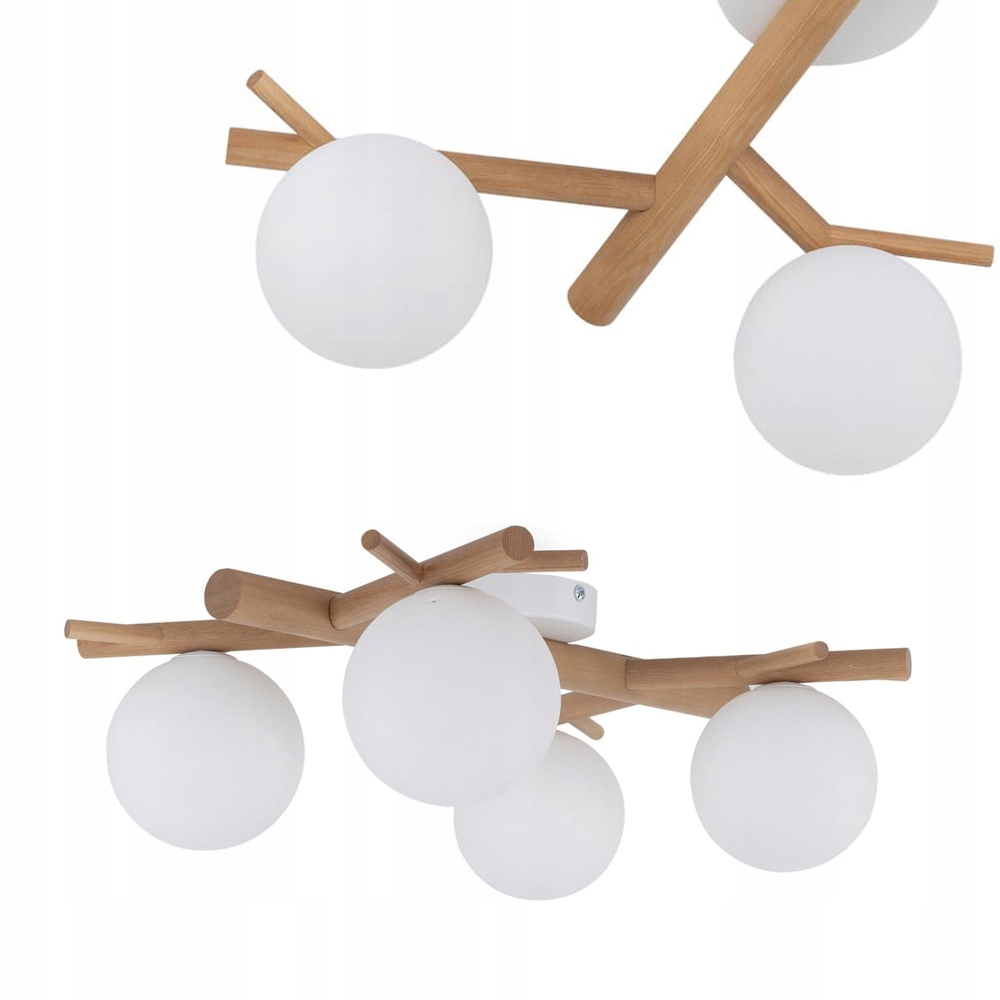 Lampa sufitowa drewaniana, 4 szklane mleczne klosze 4xG9 Tk Lighting