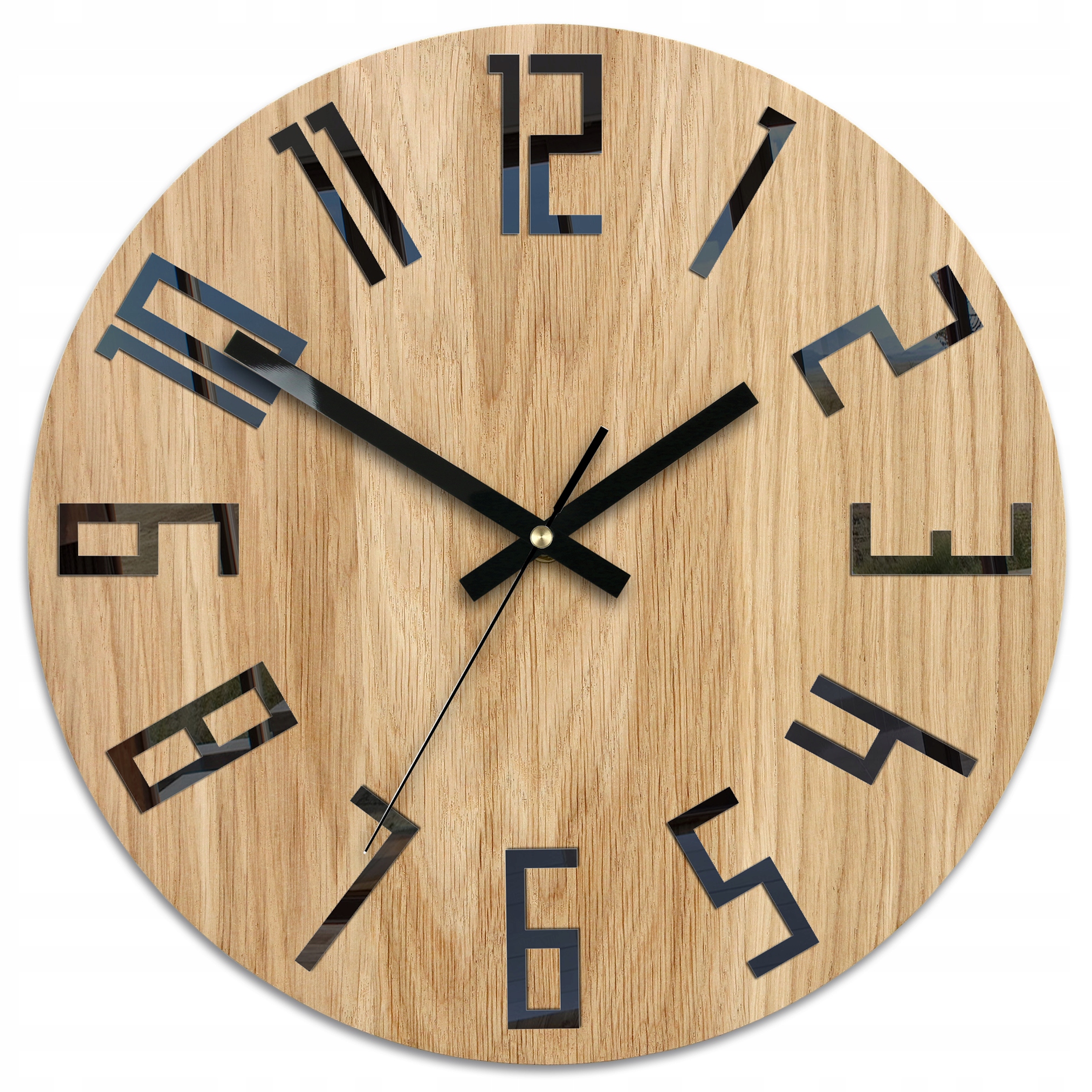Nástěnné hodiny Dubový 3D – Elegantní, Tichý mechanismus, Černý 33,5 cm loft