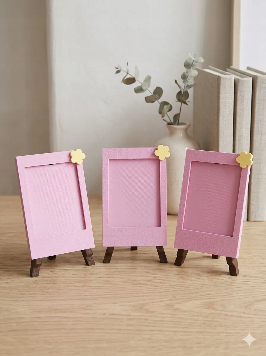 Zestaw 3 Ramek na Zdjęcia Instax Mini Różowy Pastelowy z Kwiatuszkiem