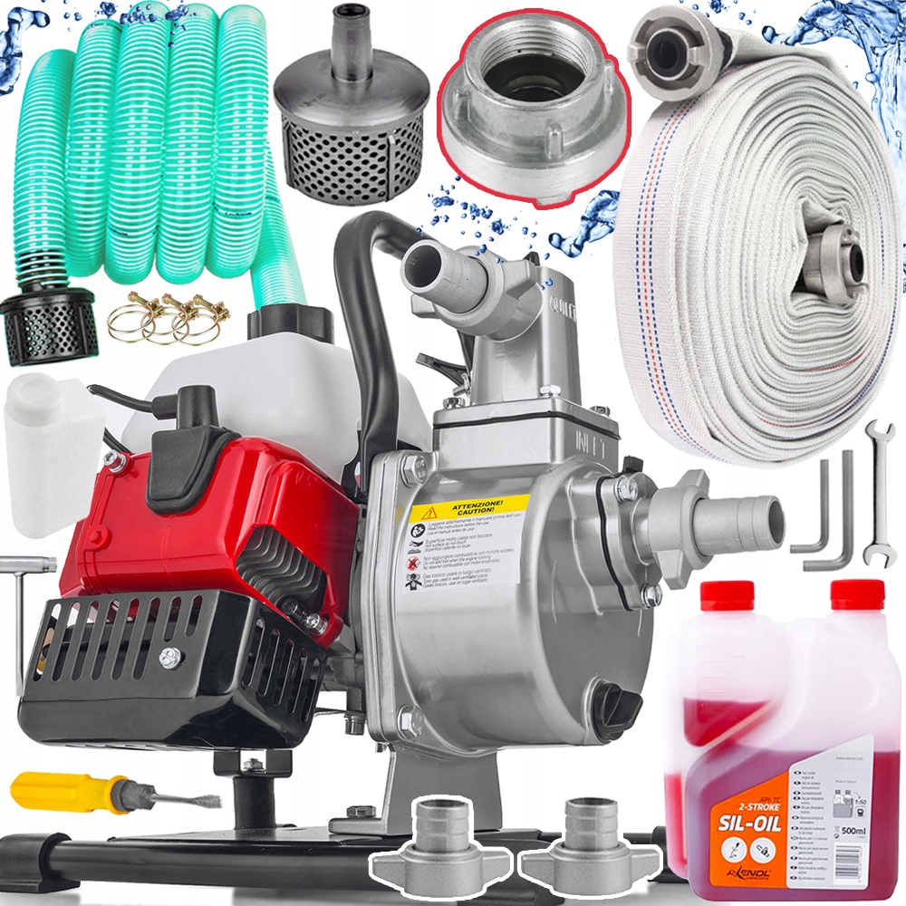 Pompa Spalinowa do wody Motopompa Szybki zasys 1' Cal +olej Węże 35M ++