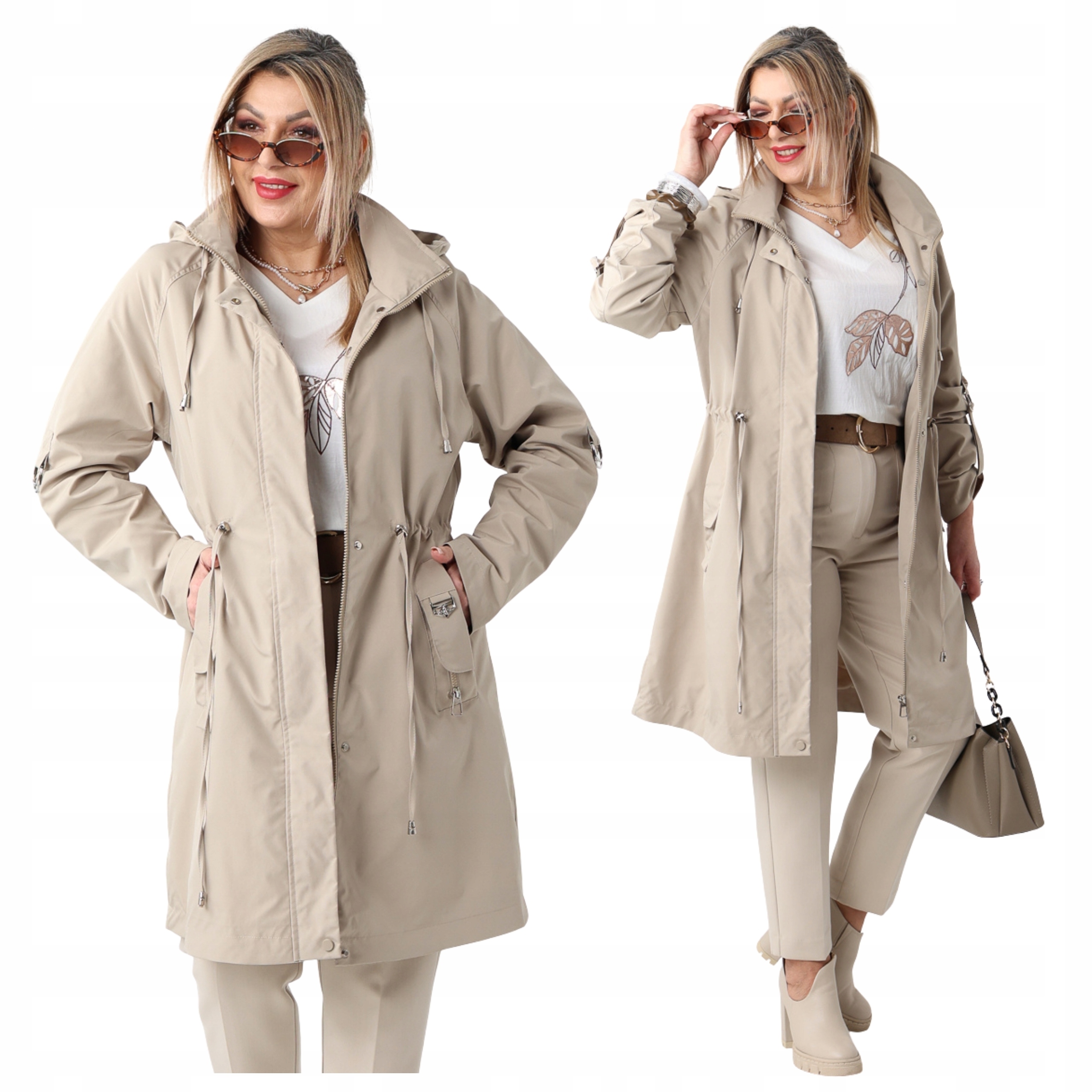 Damska Kurtka Parka Przejściowa Lekka Duże Rozmiary Regulowana W Pasie