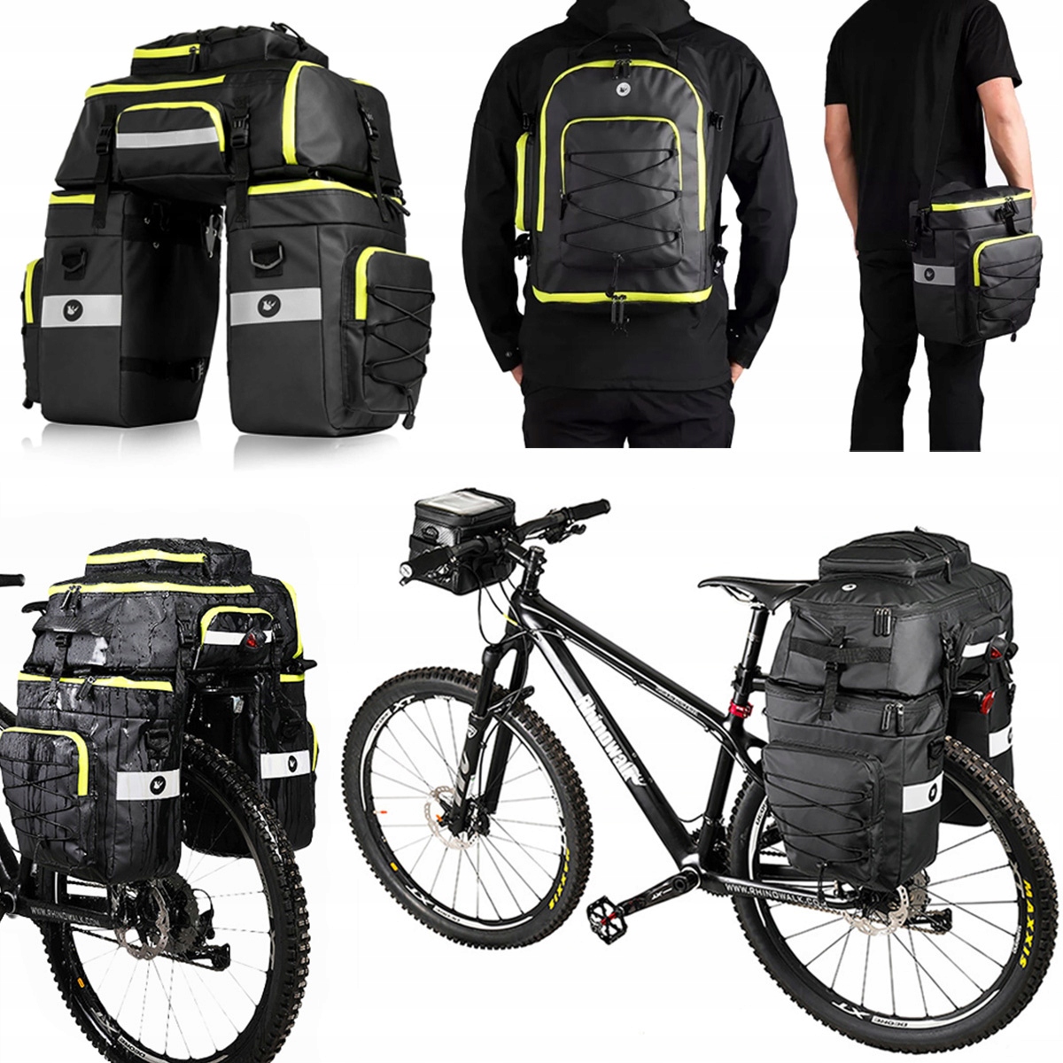Torba Na Rower 3w1 Sakwa Rowerowa Na Bagażnik Plecak Torba Na Ramię 65L