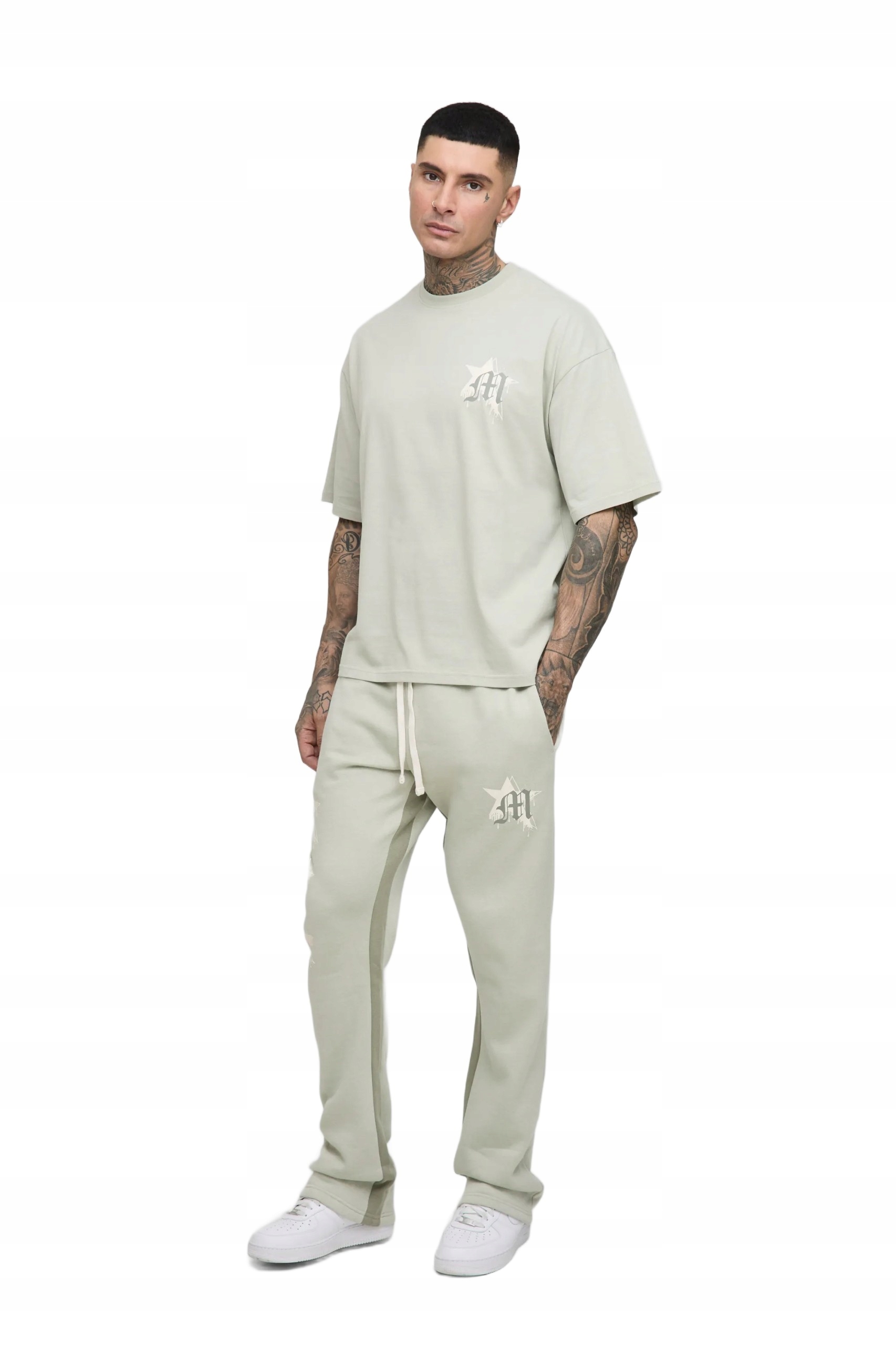 Boohooman Pánský Tepláková Souprava S Dlouhým Rukávem Béžový S Potiskem S Z3A