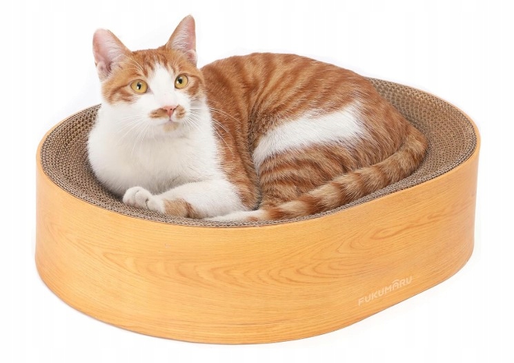Škrabadlo pro kočky Fukumaru 2 v 1, oválné, s vestavěným pelíškem