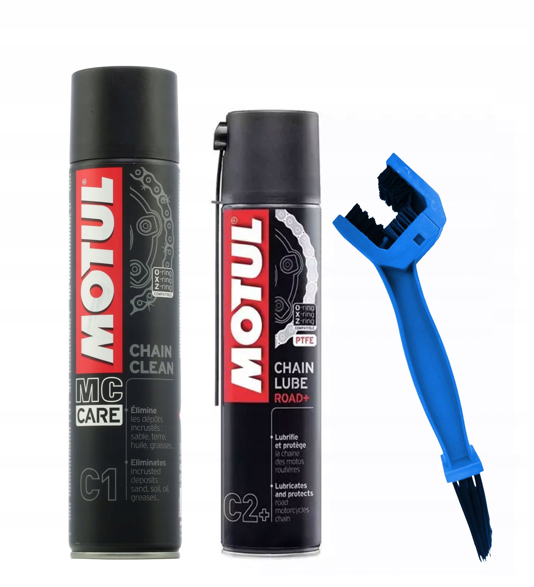 Zestaw Motul C1 C2+ 400ml smar i czyścik do łańcucha, szczotka O/X/Z-Ring
