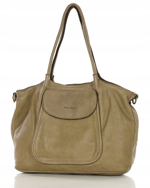 Duża torebka damska SHOPPER skórzana Marco Mazzini Kolor beżowy