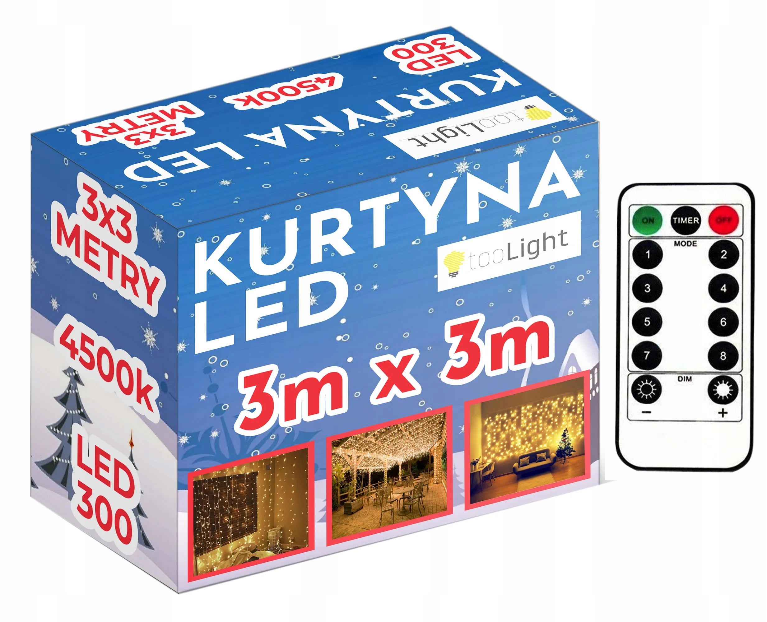 

Kurtyna świetlna 3x3 Led girlanda lampki 8 funkcji