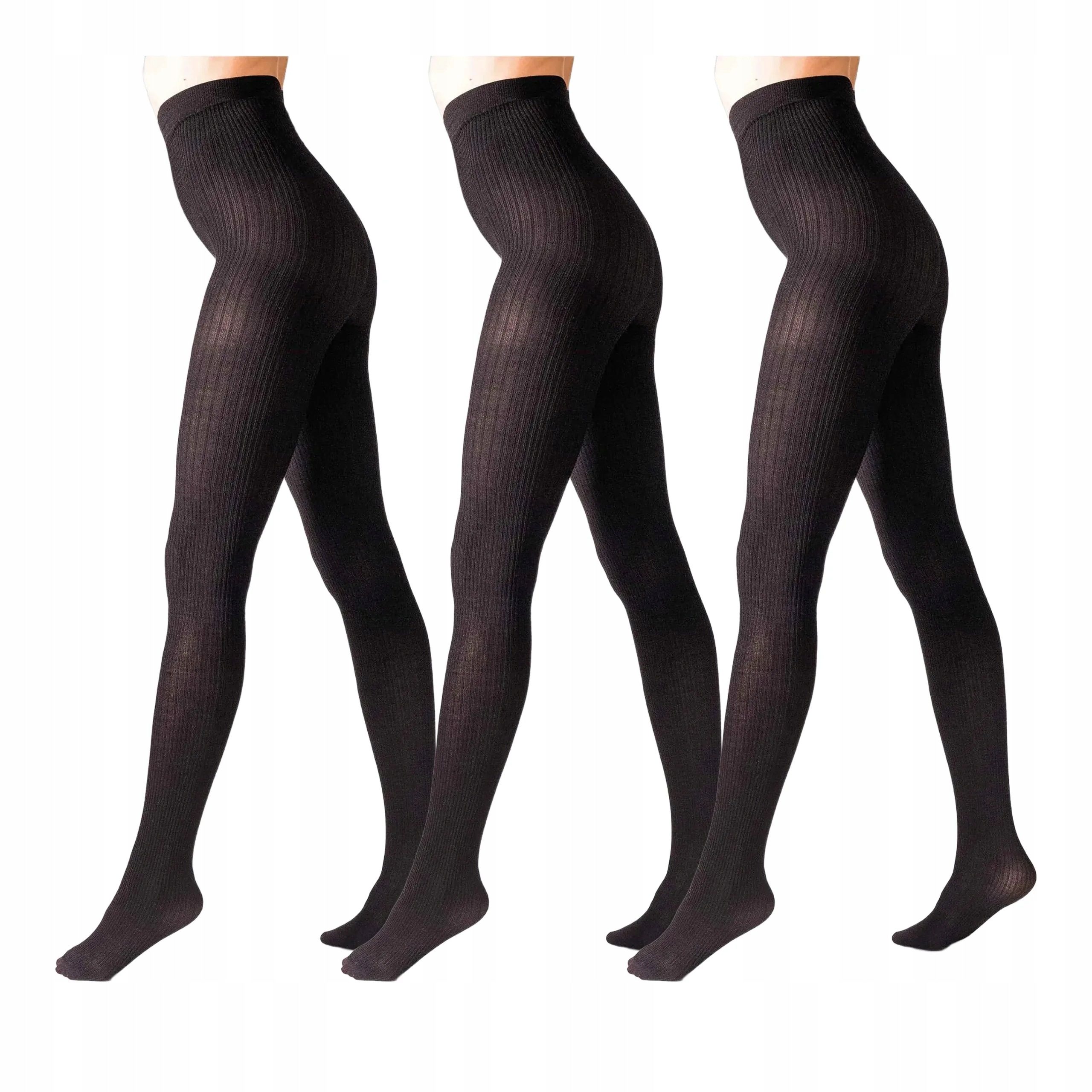 3 páry Punčocháče z merino vlny přírodní proužek L2010 Wool 3x Bronz 4-L