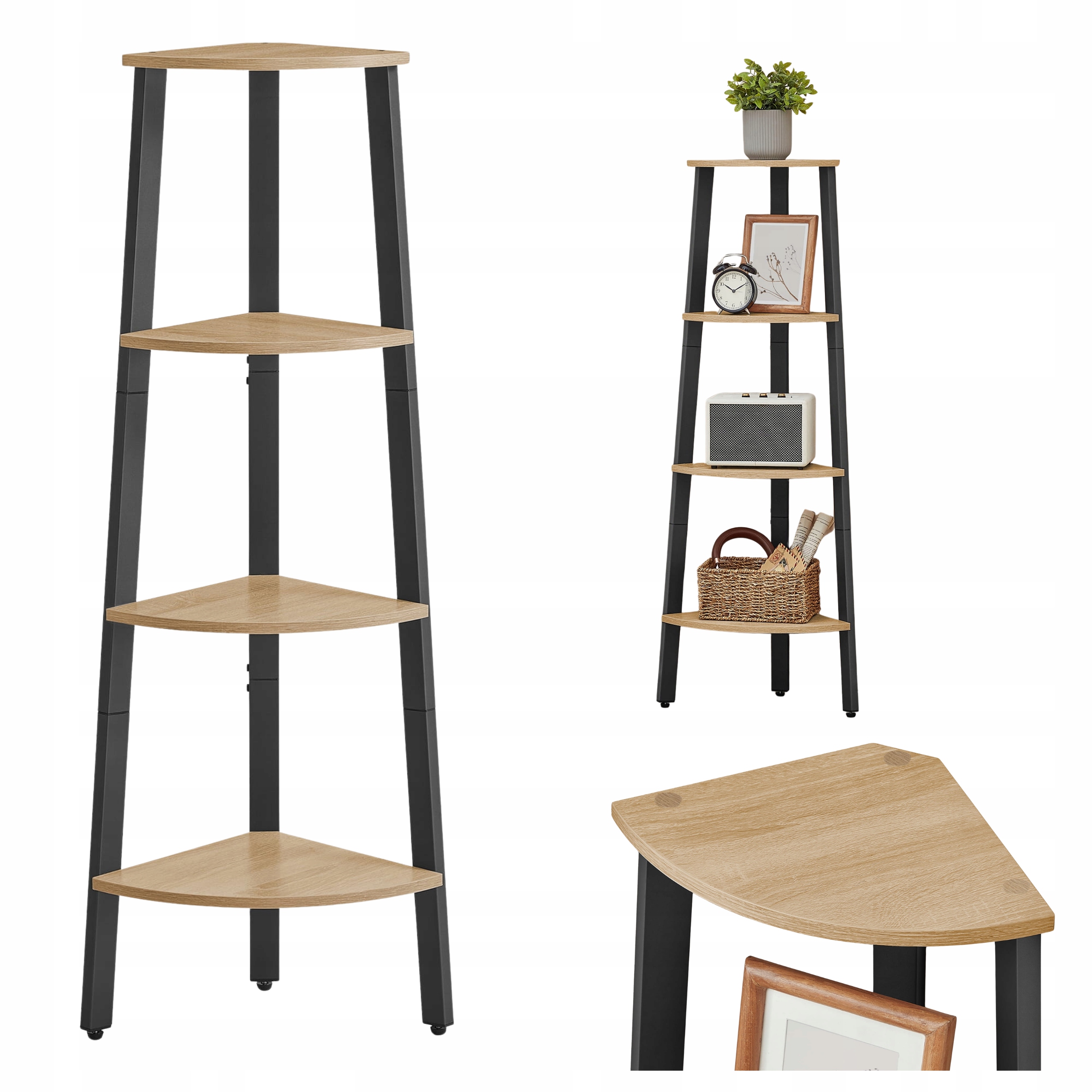 Rohový regál na rostliny Stabilní 34x34x125cm Loft Dub Sonoma Černý