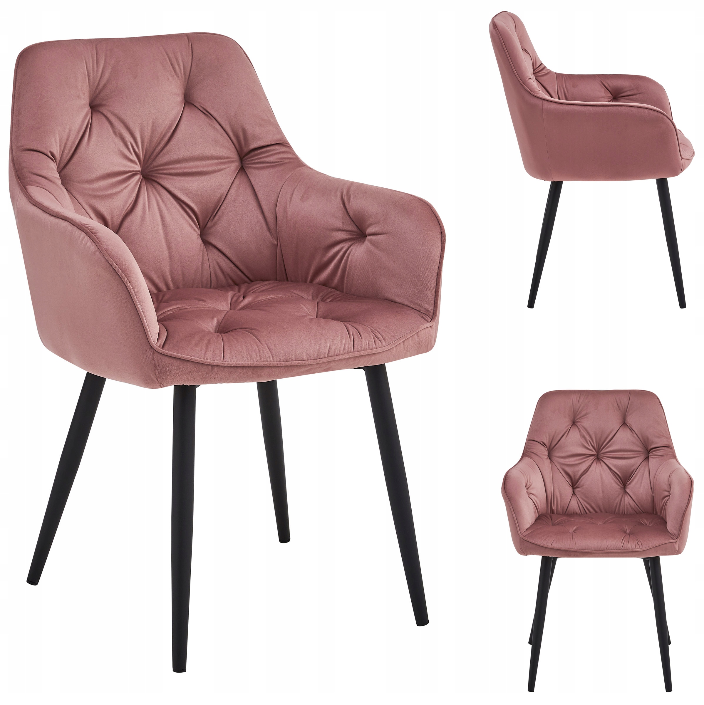 Krzesło Tapicerowane Welurowe Velvet do Salonu Kuchni Jadalni Różowe Luna