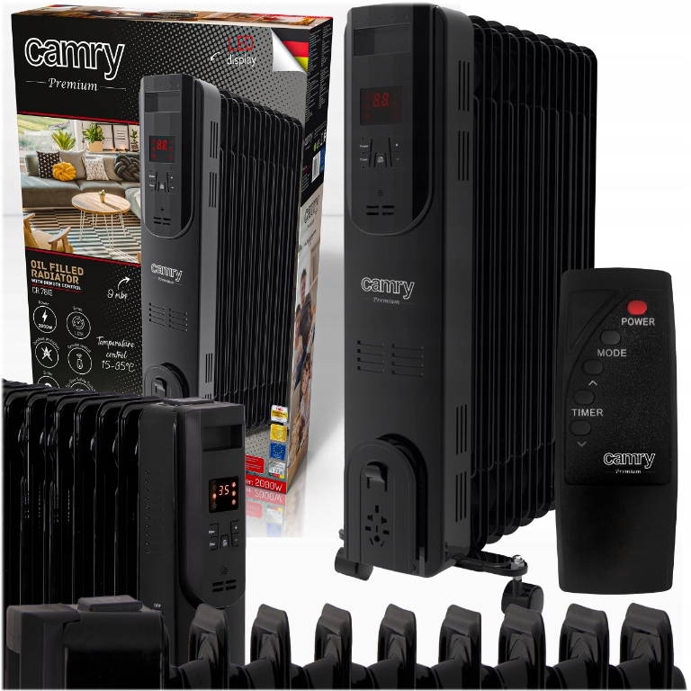 Olejový radiátor 2000 W s Led reguláciou teploty a diaľkovým ovládaním